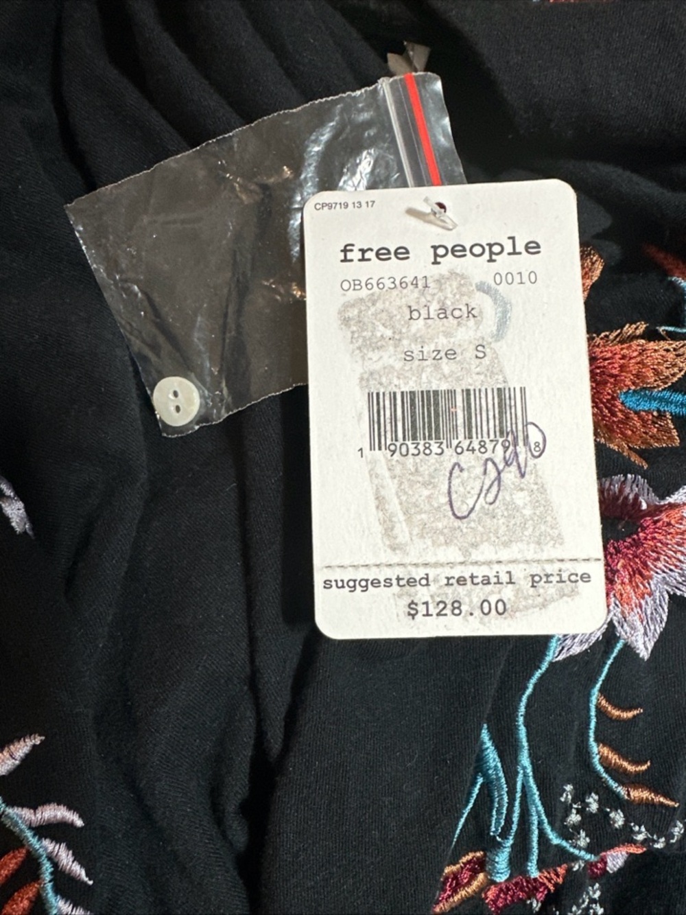 Free People Lita Top Size Small NWT Black Embroidered Cutout Boho Balloon Sleeve - Picture 6 of 9